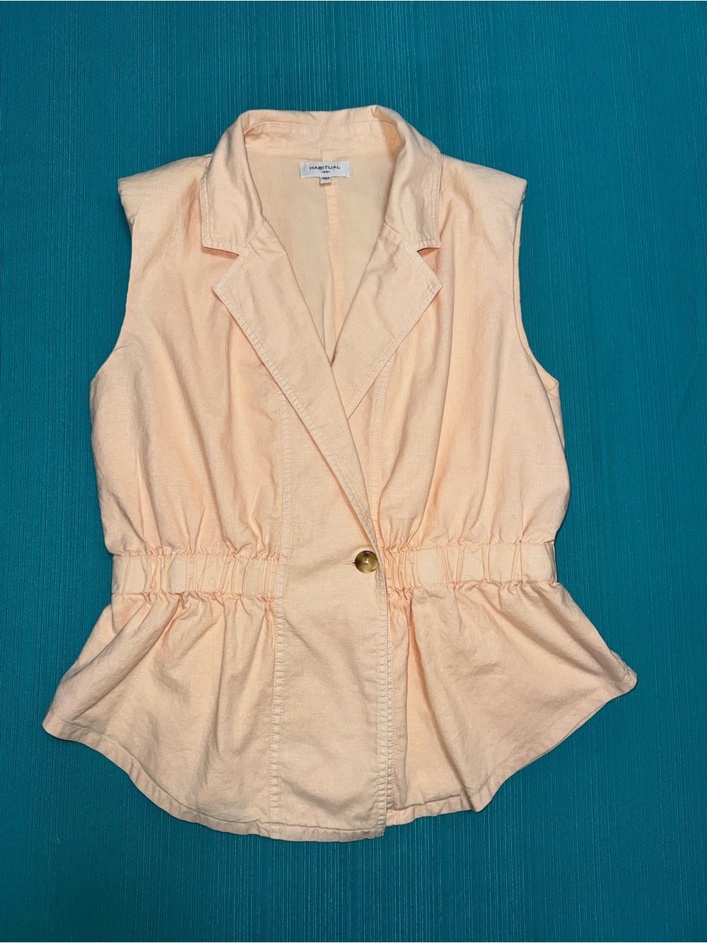Habitual Women’s L Linen Cotton Sleeveless Blazer Vest Peach One Button